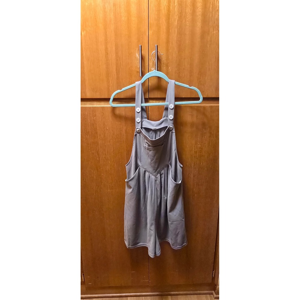 Halara size M Women Gray Waffle Knit Adjustable Strap Shortalls Overall Shorts